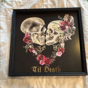 Romantic Skull Wall Art with Red and Pink Roses